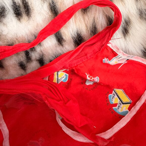 VINTAGE 1960s Novelty Half Apron with Pockets Paris France Motifs OS - Picture 5 of 9